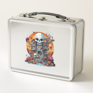 Halloween Boo Boo Crew Skull Tree Castle Hospital Metal Lunch Box