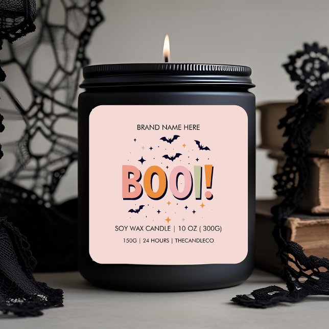 Halloween "BOO!" Candle | Cute Pastel Bats Square Sticker (Creator Uploaded)