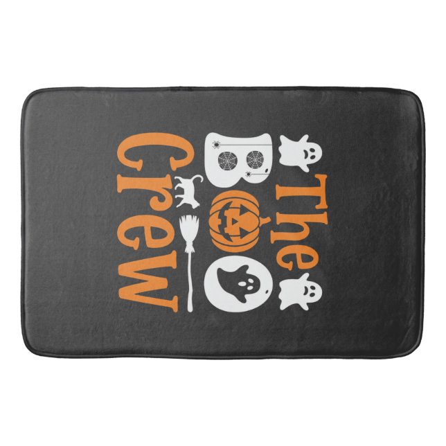 Halloween Boo Crew Ghost Pumpkin Cat Design Bath Mat (Front)