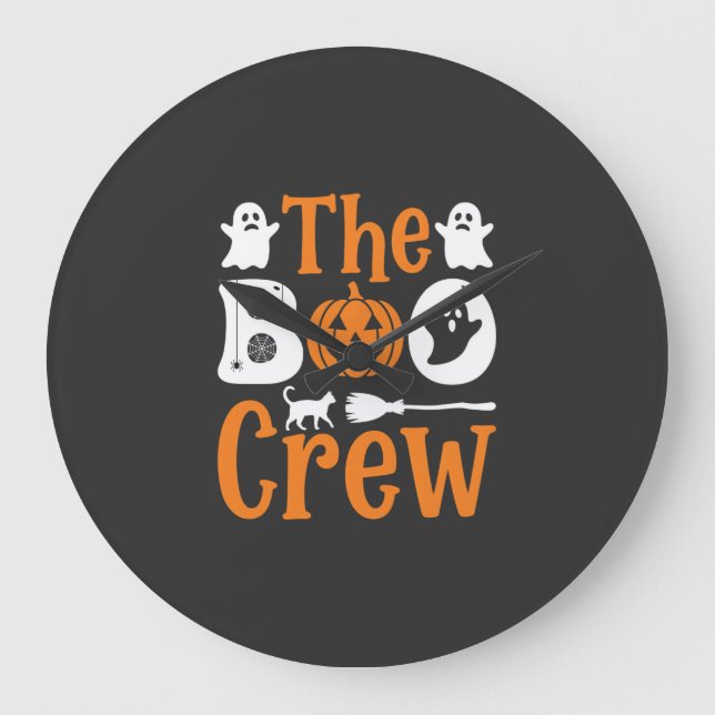 Halloween Boo Crew Ghost Pumpkin Cat Design Large Clock (Front)