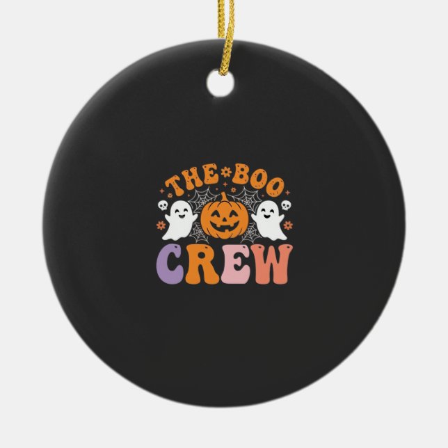 Halloween Boo Crew Ghost Pumpkin Design_1 Ceramic Tree Decoration (Front)