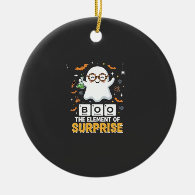 Halloween Boo Element of Surprise Ghost Design_1 Ceramic Tree Decoration (Front)