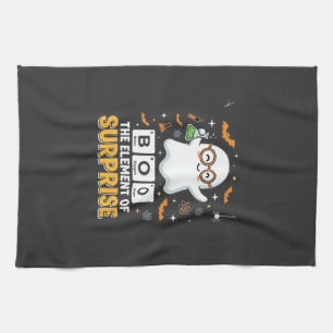 Halloween Boo Element of Surprise Ghost Design_1 Tea Towel
