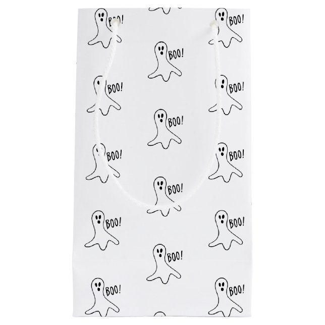 Halloween boo ghost black and white pattern favour small gift bag (Front)
