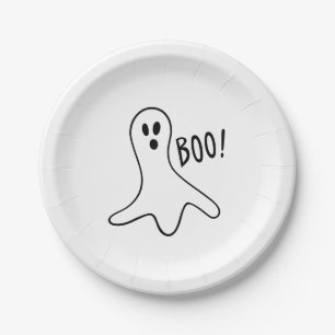 Halloween boo ghost black and white spooky paper plate