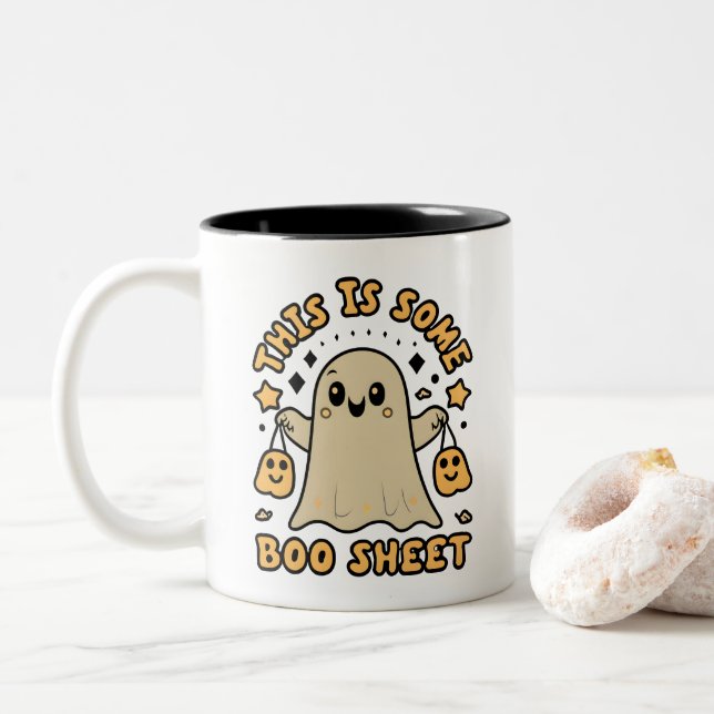 Halloween Boo Ghost Costume This is Some Boo Sheet Two-Tone Coffee Mug (With Donut)