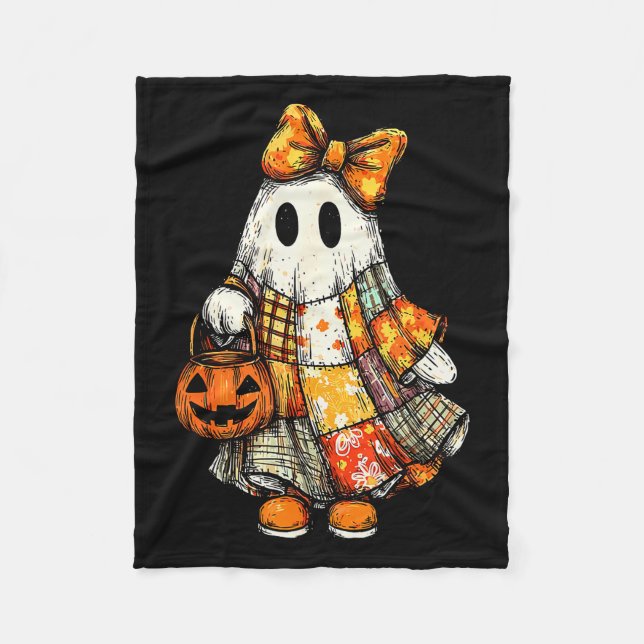 Halloween Boo Ghost Patchwork Quilter Quilting Sew Fleece Blanket (Front)