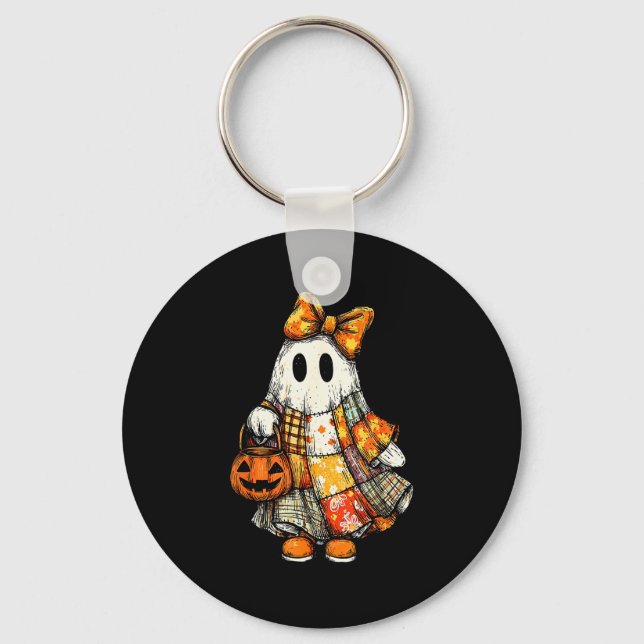 Halloween Boo Ghost Patchwork Quilter Quilting Sew Key Ring (Front)