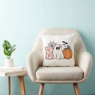 Halloween Boo Ghost Pumpkin Bats Cobweb Cushion