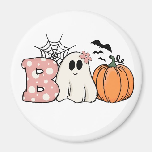 Halloween Boo Ghost Pumpkin Bats Cobweb Magnet (Front)