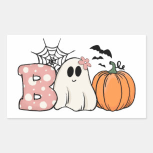 Halloween Boo Ghost Pumpkin Bats Cobweb Rectangular Sticker