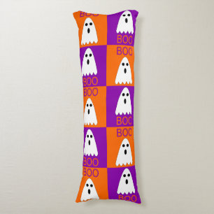 Halloween Boo Ghost Purple and Orange Squares Body Cushion