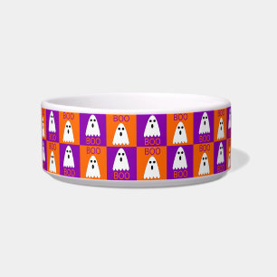 Halloween Boo Ghost Purple and Orange Squares Bowl