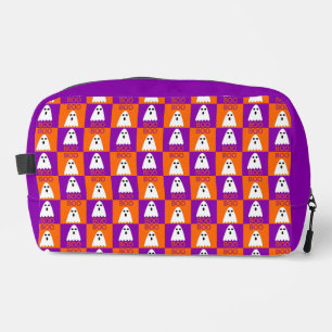 Halloween Boo Ghost Purple and Orange Squares Dopp Kit