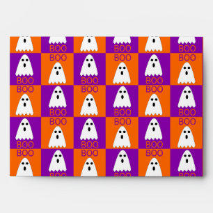 Halloween Boo Ghost Purple and Orange Squares Envelope