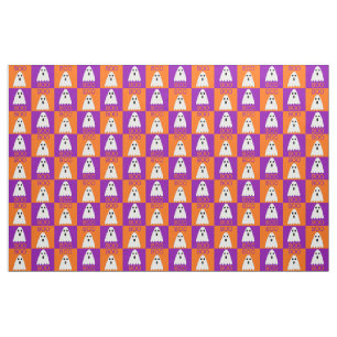 Halloween Boo Ghost Purple and Orange Squares Fabric