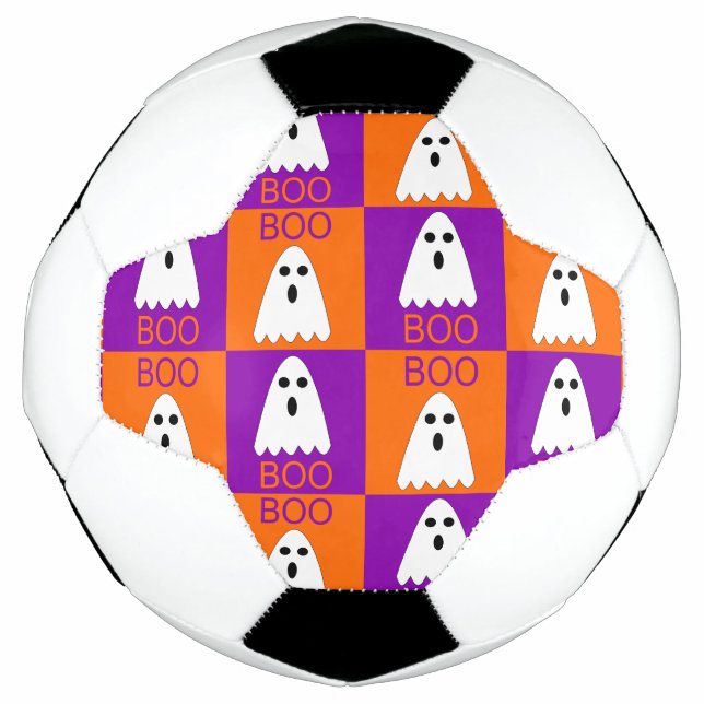 Halloween Boo Ghost Purple and Orange Squares Football (Front)