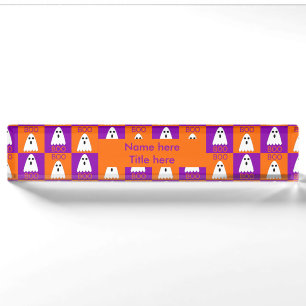 Halloween Boo Ghost Purple and Orange Squares Nameplate