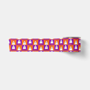 Halloween Boo Ghost Purple and Orange Squares Satin Ribbon