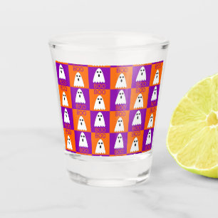 Halloween Boo Ghost Purple and Orange Squares Shot Glass