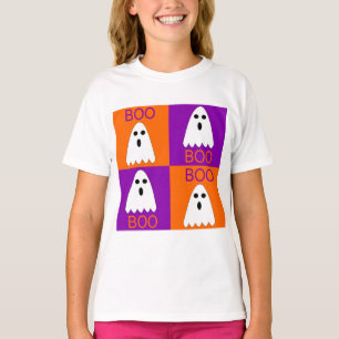 Halloween Boo Ghost Purple and Orange Squares T-Shirt