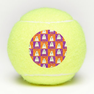 Halloween Boo Ghost Purple and Orange Squares Tennis Balls
