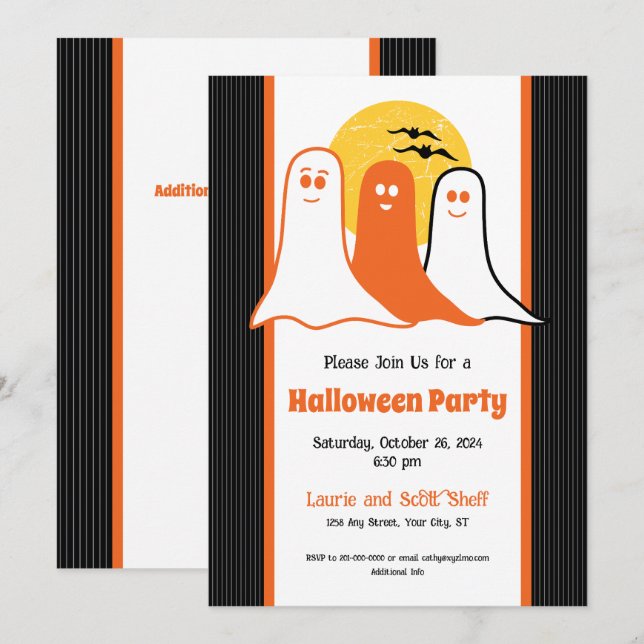 Halloween Boo Ghosts, kids, family Invitation (Front/Back)