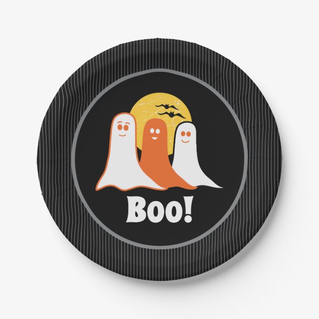 Halloween Boo Ghosts, kids, family Paper Plate (Front)