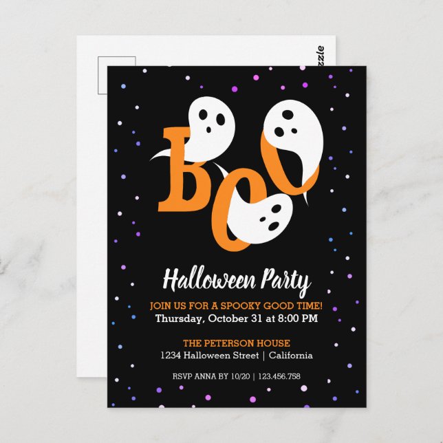 Halloween Boo Ghosts Purple Confetti Invitation Postcard (Front/Back)