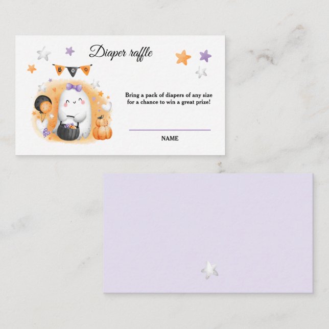 Halloween Boo Girl Baby Shower Diaper Raffle Card (Front/Back)