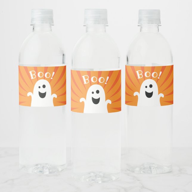 Halloween Boo Happy Ghost Kids Costume Party Water Bottle Label (Bottles)