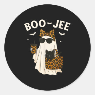 Halloween Boo Jee Cute Leopard Ghost Coffee Boujee Classic Round Sticker