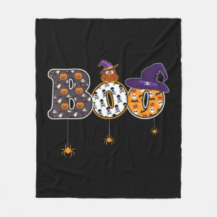 Halloween Boo Owl With Witch Hat Spider Halloween  Fleece Blanket