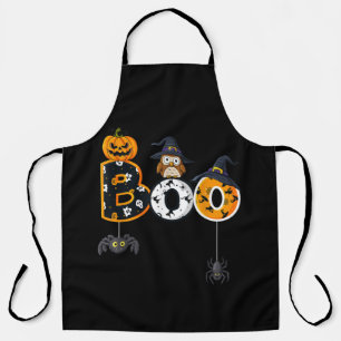 Halloween Boo Owl With Witch Hat Spiders Apron