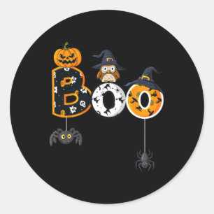 Halloween Boo Owl With Witch Hat Spiders Boys Girl Classic Round Sticker