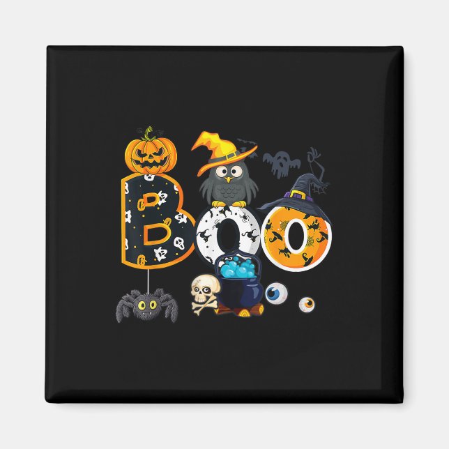 Halloween Boo Owl With Witch Hat Spiders Boys Girl Magnet (Front)
