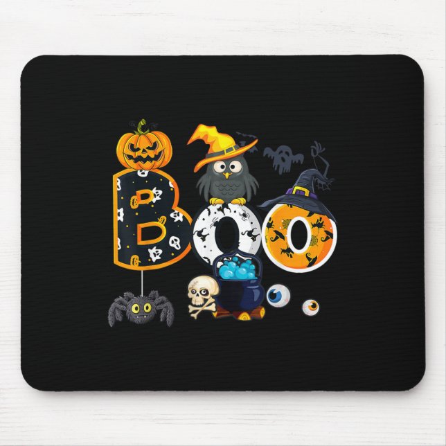 Halloween Boo Owl With Witch Hat Spiders Boys Girl Mouse Mat (Front)