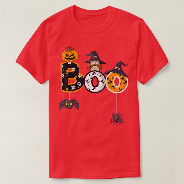 Halloween Boo Owl With Witch Hat Spiders Boys Girl T-Shirt (Design Front)