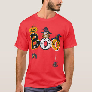 Halloween Boo Owl With Witch Hat Spiders Boys Girl T-Shirt