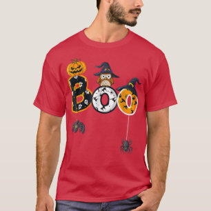 Halloween Boo Owl With Witch Hat Spiders Boys Girl T-Shirt