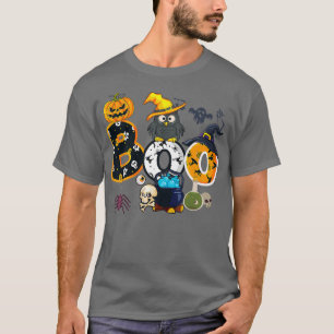 Halloween Boo Owl With Witch Hat Spiders Boys Girl T-Shirt