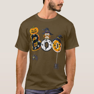Halloween Boo Owl With Witch Hat Spiders Boys Girl T-Shirt