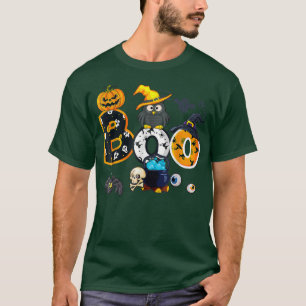 Halloween Boo Owl With Witch Hat Spiders Boys Girl T-Shirt