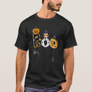 Halloween Boo Owl With Witch Hat Spiders Boys Girl T-Shirt
