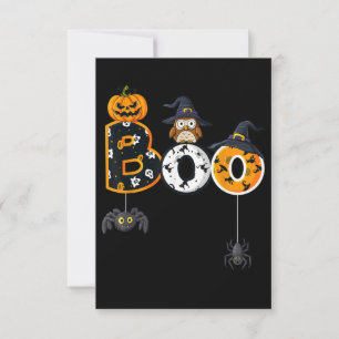 Halloween Boo Owl With Witch Hat Spiders Card
