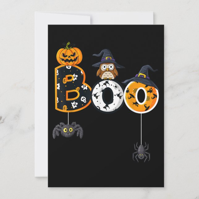 Halloween Boo Owl With Witch Hat Spiders Invitation (Front)