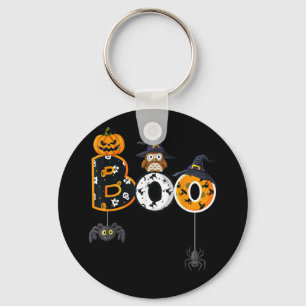 Halloween Boo Owl With Witch Hat Spiders Key Ring