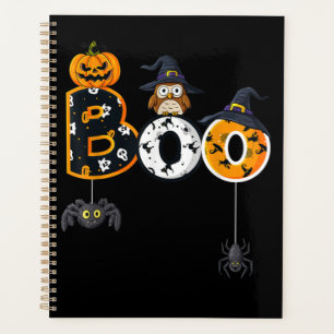 Halloween Boo Owl With Witch Hat Spiders Planner