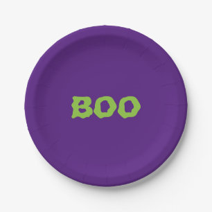 Halloween Boo purple green spooky Paper Plate