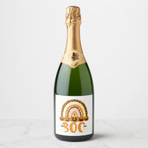 Halloween Boo Rainbow Leopard - Halloween Party Sparkling Wine Label